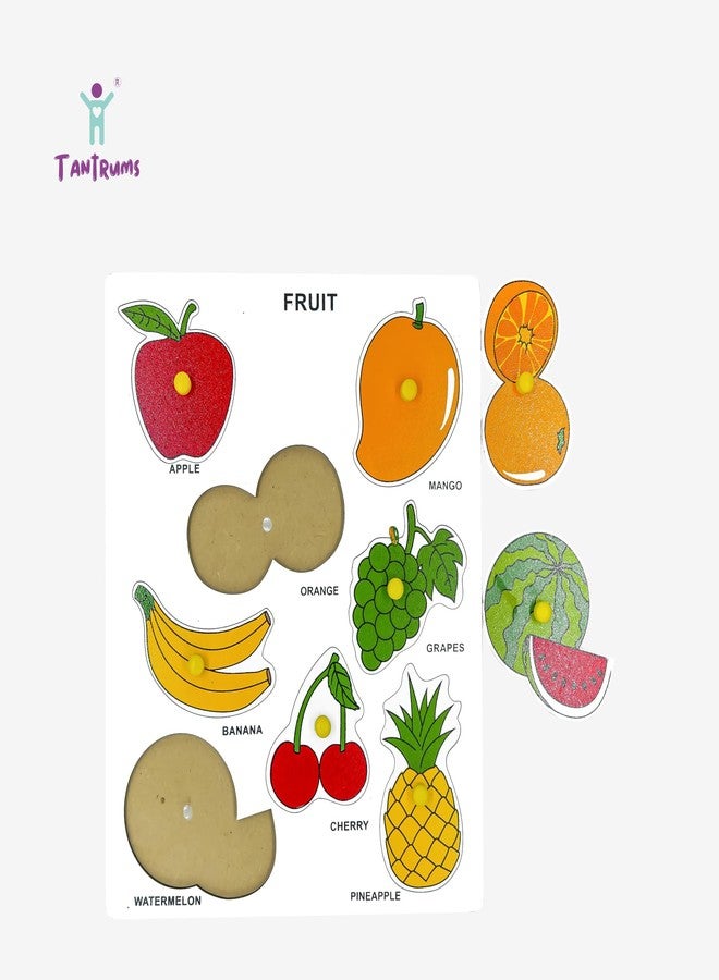 Tantrums Wooden Fruits and Vegetables Puzzle Board with Knobs, Educational Learning Toy for Preschool Kids, Multicolour - Image 3